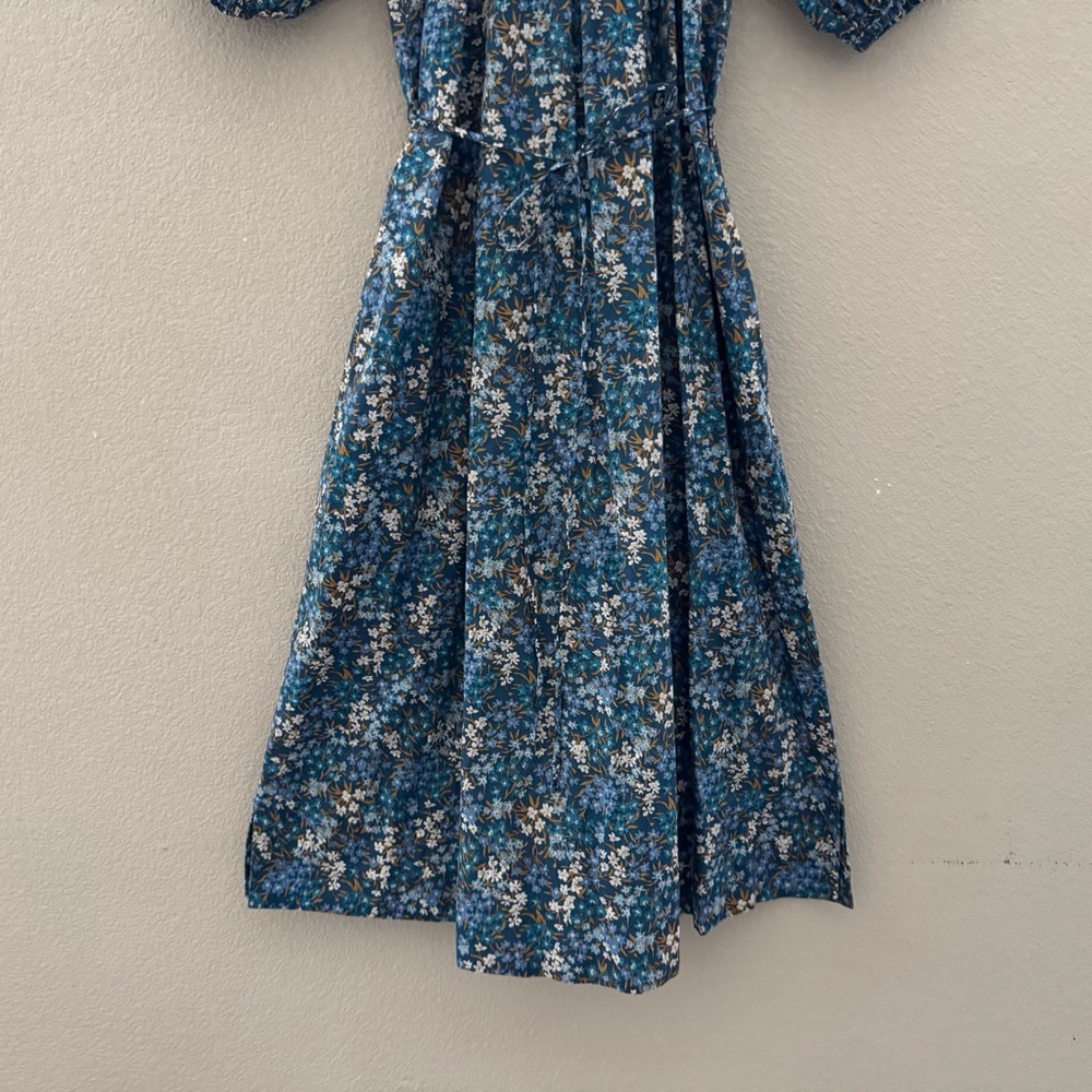 J. Crew Smocked Puff Sleeve Midi Dress XS Liberty Fabric Blue Floral Cottagecore - Picture 9 of 16